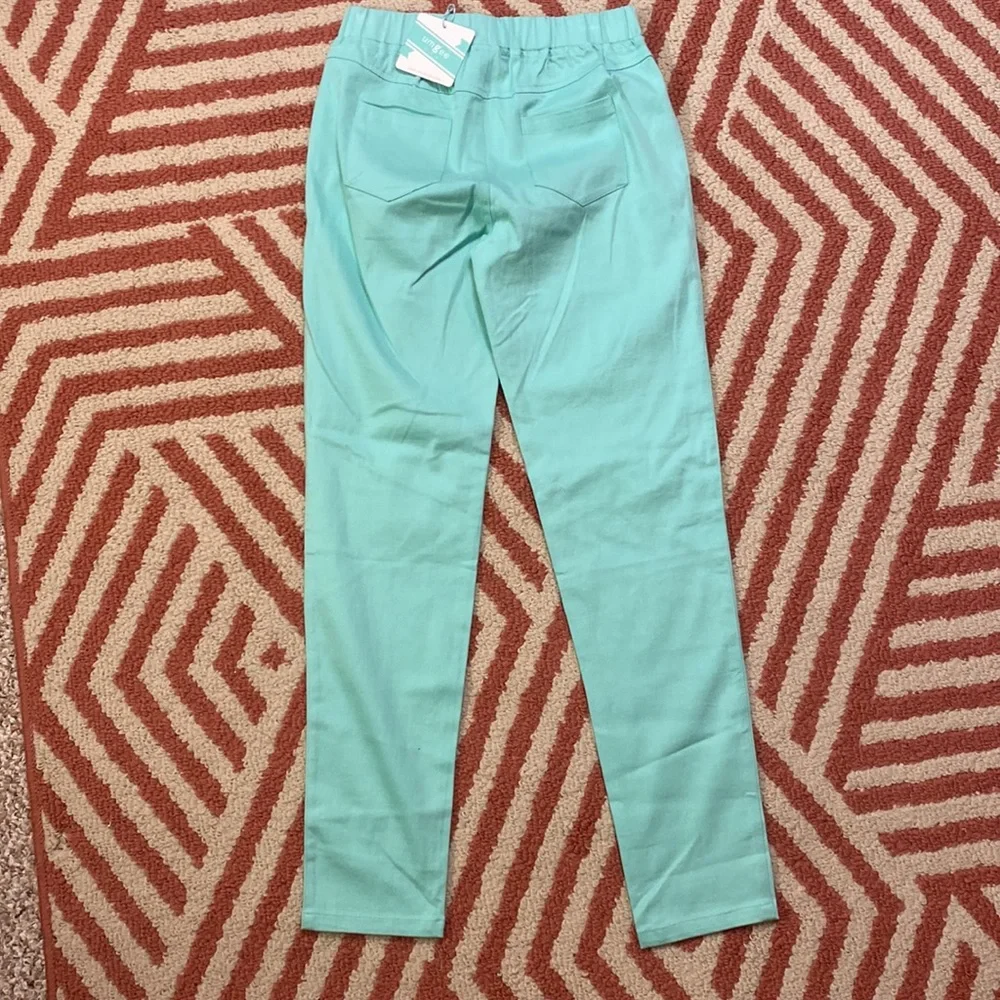 NWT UMGEE L pull on mint green lightweight cotton blend pants with elastic waist